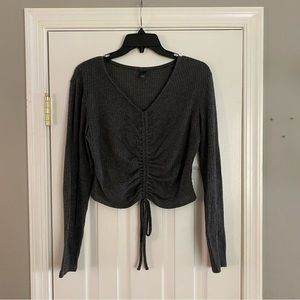 Wild Fable Dark Gray Long Sleeve Waffle Knit Cinched Front Crop Top Small